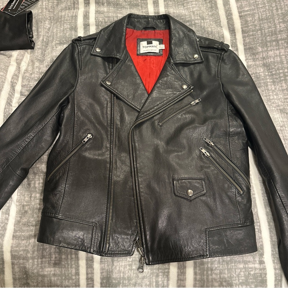 Topman Black Leather Moto Jacket